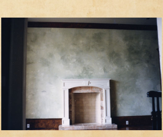 old world plaster walls with burl wood trim